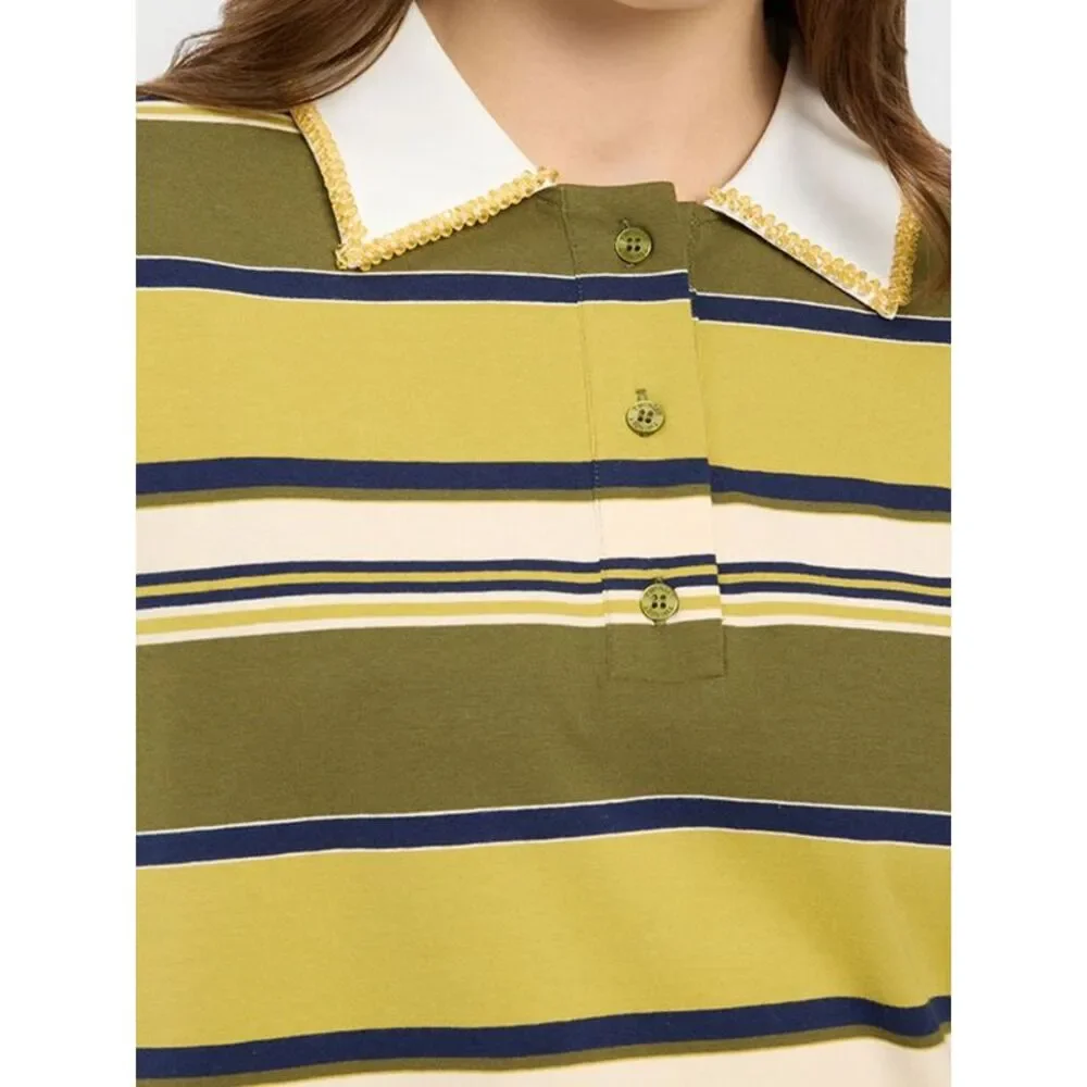 Twinset U&B Women Twinset U&B Striped Cotton Long-Sleeve Polo With A Relaxed Fit